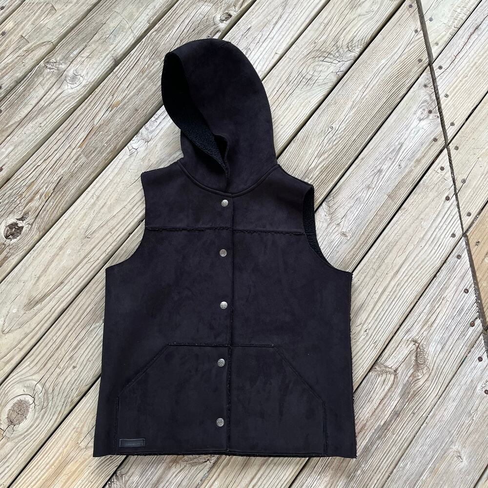 Lauren Ralph Lauren Women's Vintage Black Faux Suede Hooded Vest Size S